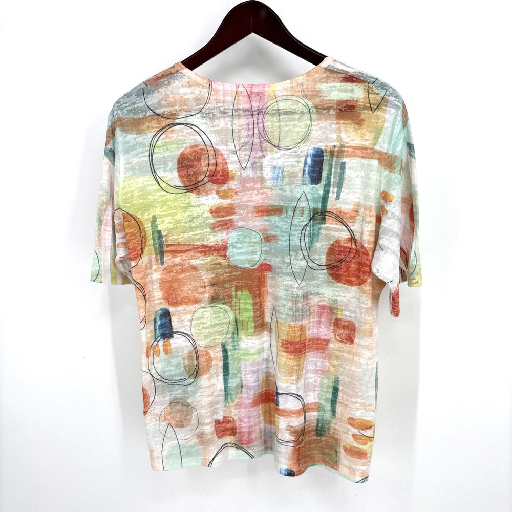 Jess & Jane Top XL Multicolor Burnout Tee Watercolor Abstract Short Sleeve Shirt - Picture 5 of 5